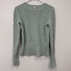 Gap Womens Frothy Aqua Cable Knit Pullover Sweater Green Wool Blend S 982238-05